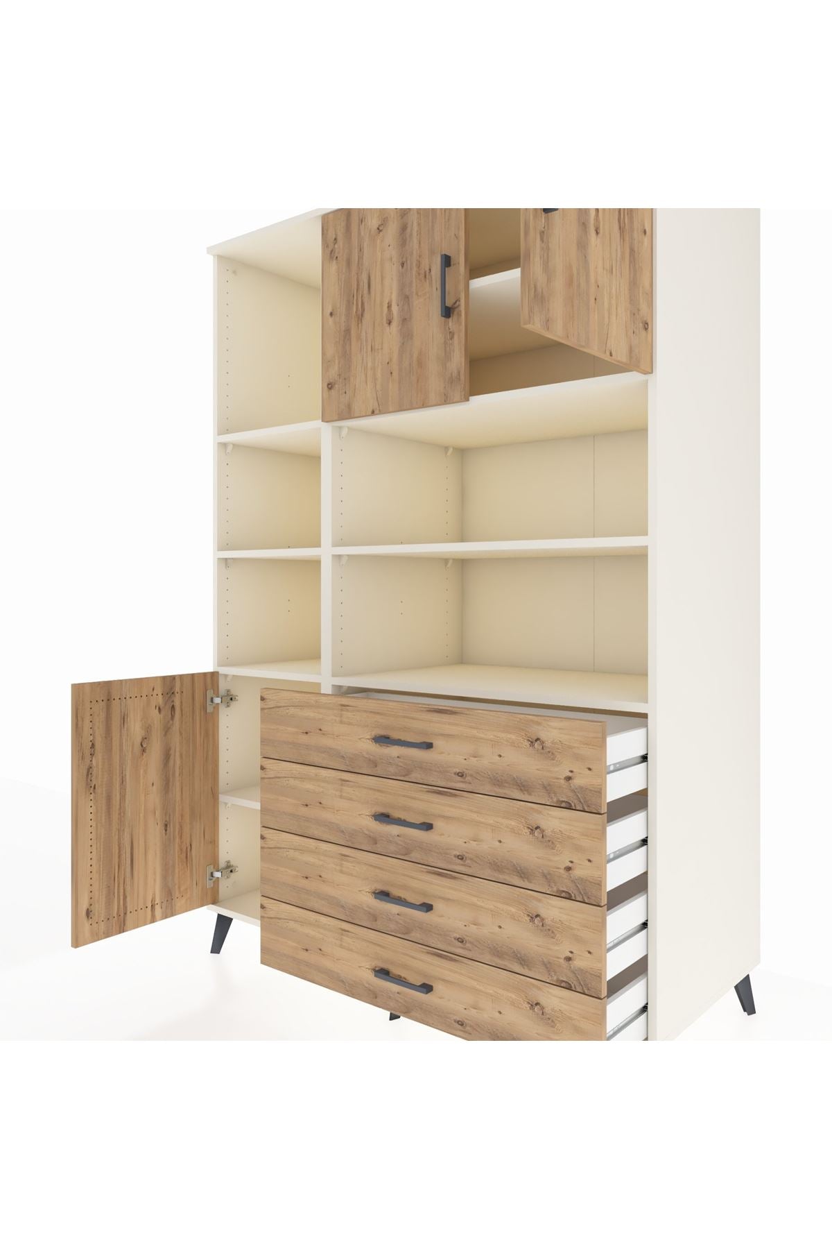 Kronos Dolap 8 Raflı 4 Çekmeceli 3 Kapaklı 132x59x195 Aytaşı-Çam/Çam