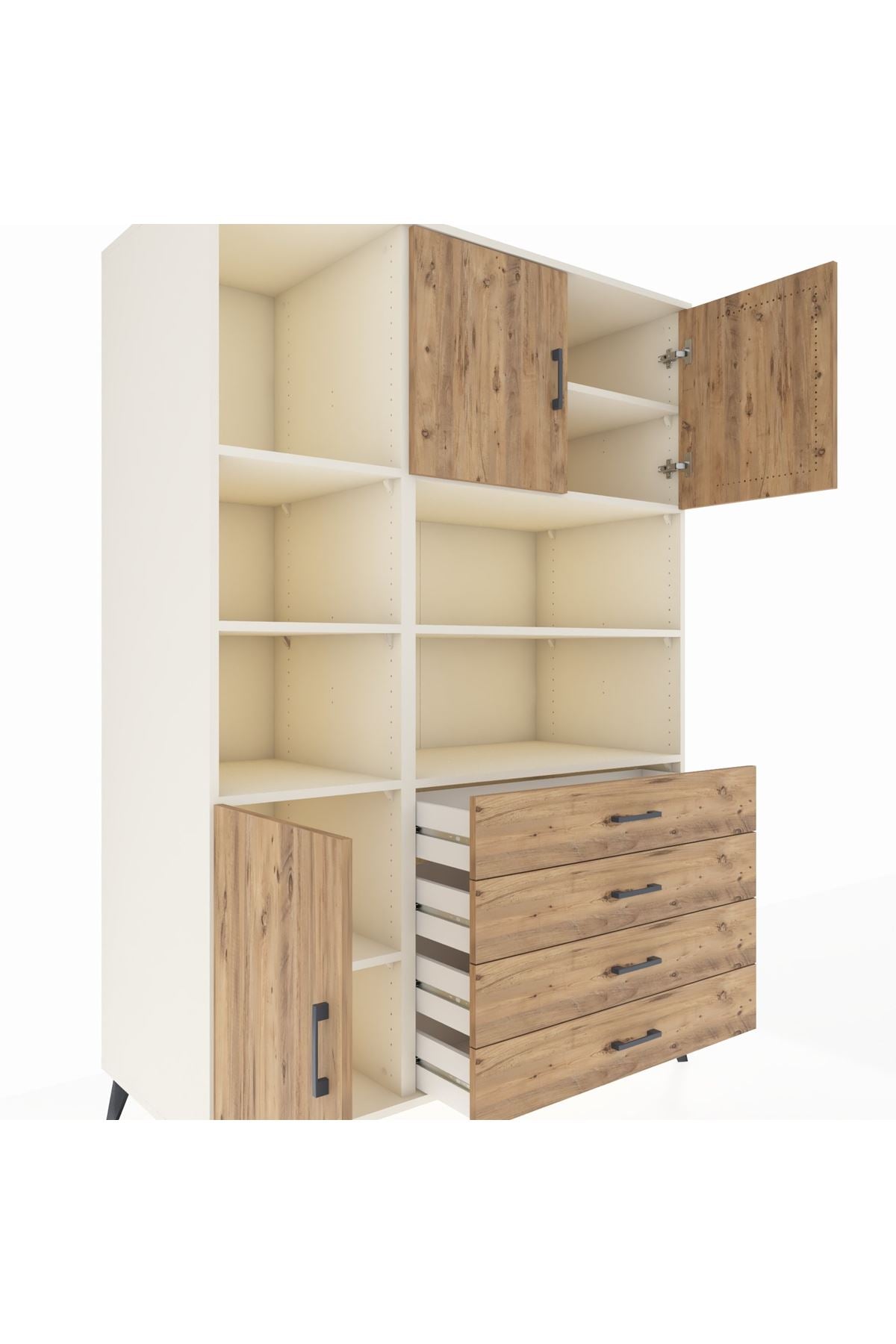 Kronos Dolap 8 Raflı 4 Çekmeceli 3 Kapaklı 132x59x195 Aytaşı-Çam/Çam