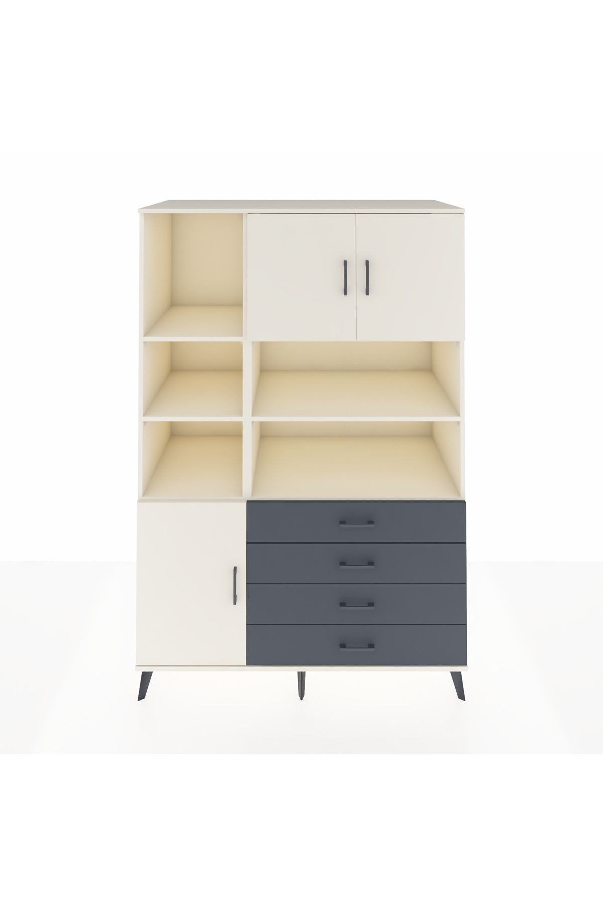 Kronos Dolap 8 Raflı 4 Çekmeceli 3 Kapaklı 132x59x195 Aytaşı-Aytaşı/Antrasit