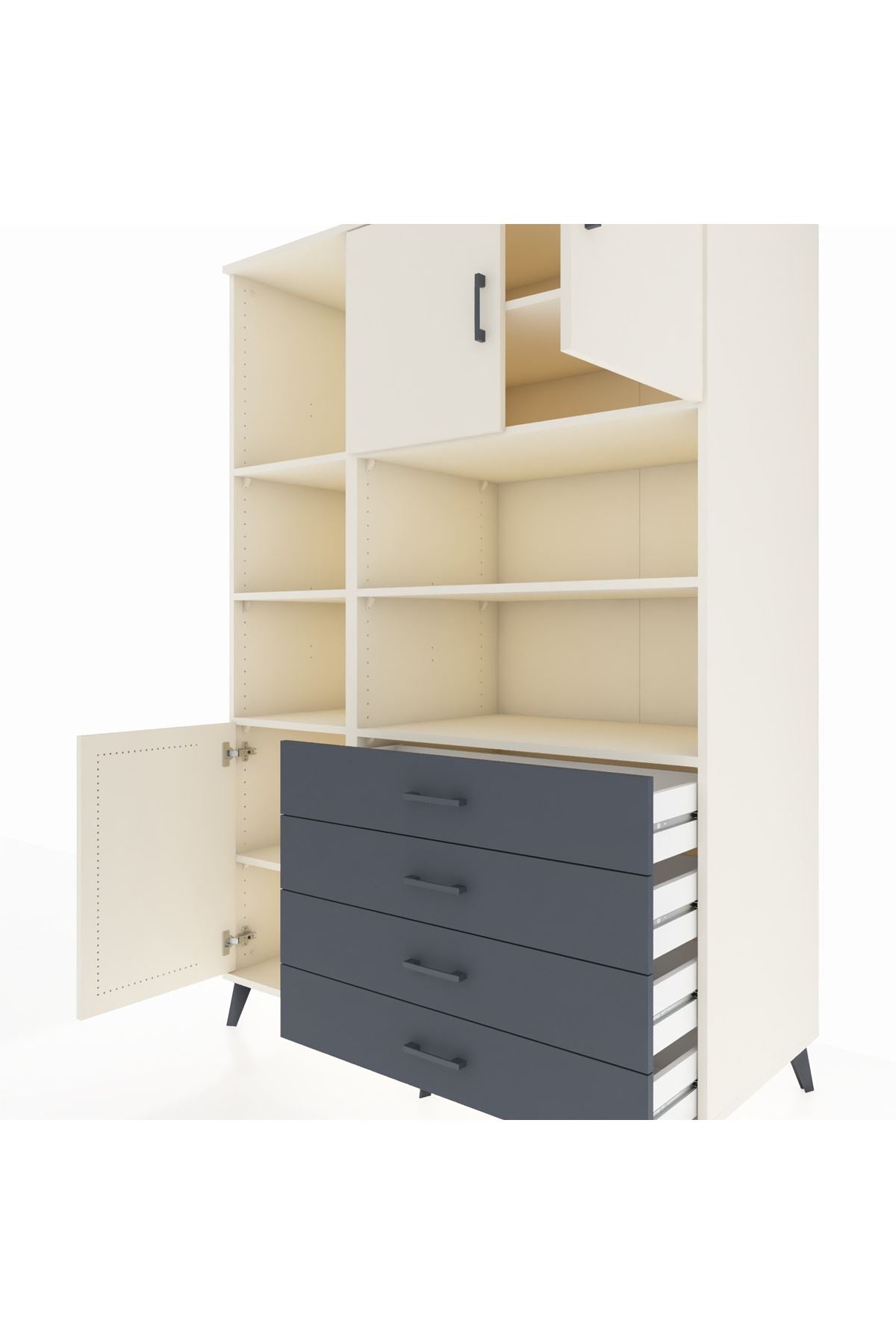 Kronos Dolap 8 Raflı 4 Çekmeceli 3 Kapaklı 132x59x195 Aytaşı-Aytaşı/Antrasit