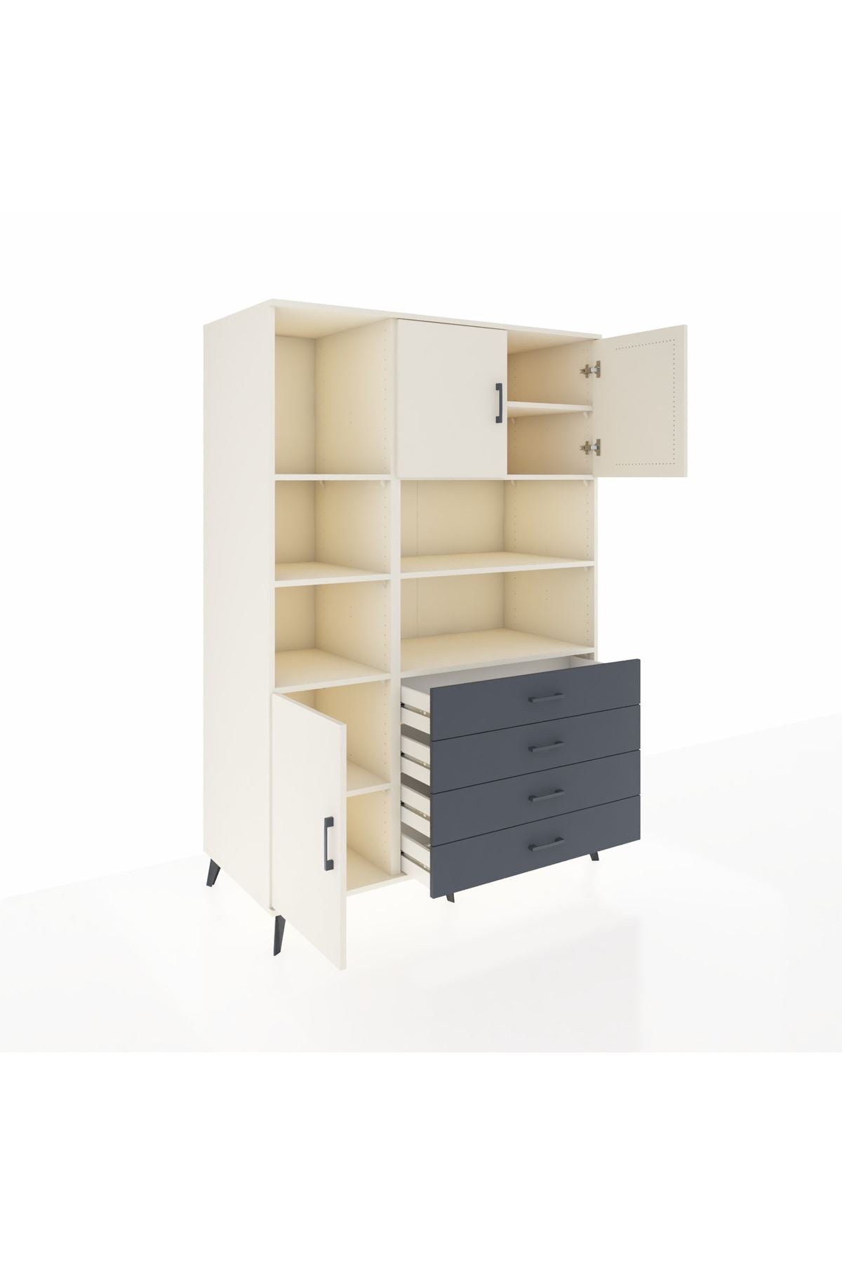 Kronos Dolap 8 Raflı 4 Çekmeceli 3 Kapaklı 132x59x195 Aytaşı-Aytaşı/Antrasit