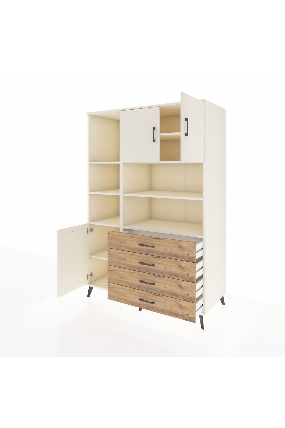 Kronos Dolap 8 Raflı 4 Çekmeceli 3 Kapaklı 132x59x195 Aytaşı-Aytaşı/Çam