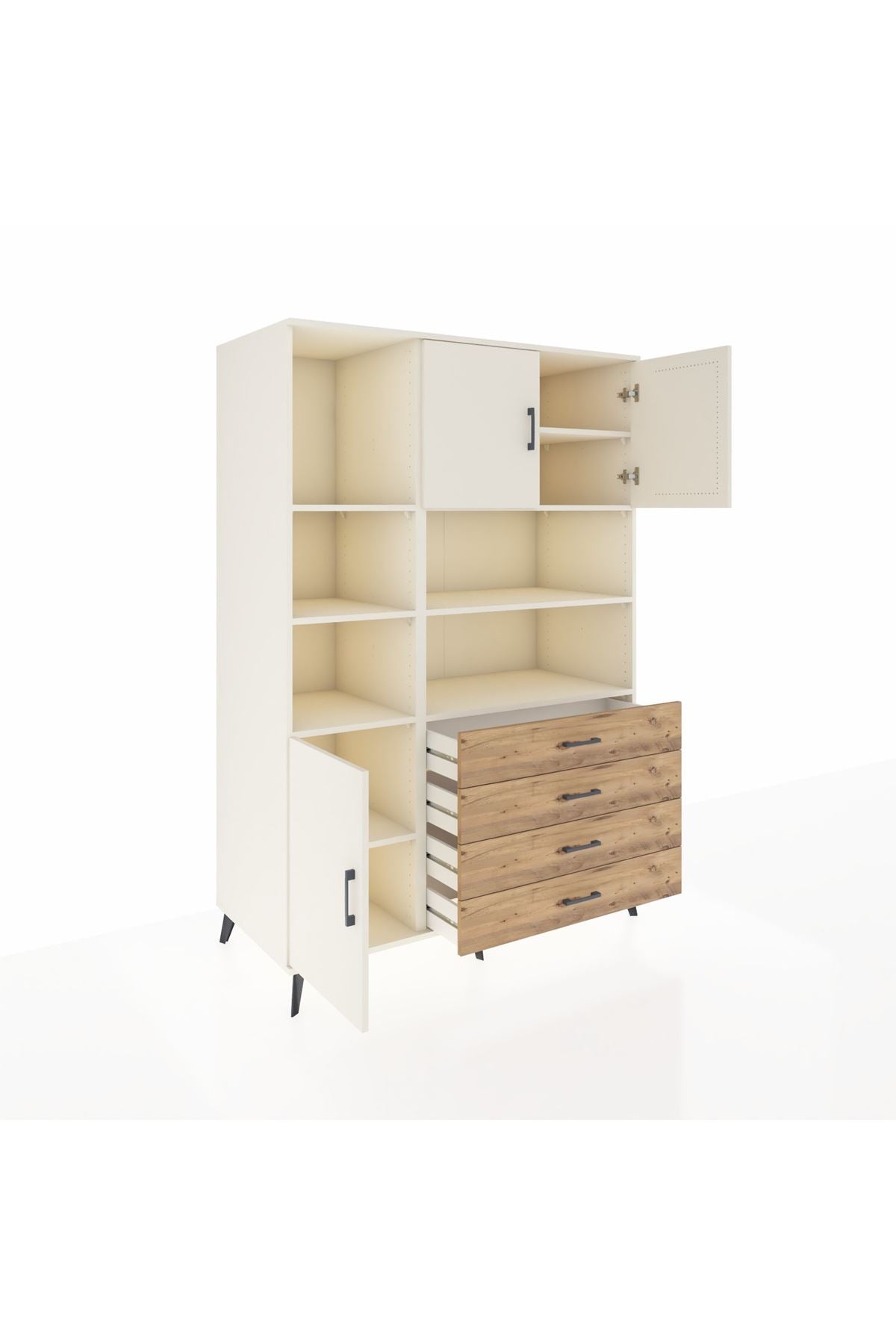 Kronos Dolap 8 Raflı 4 Çekmeceli 3 Kapaklı 132x59x195 Aytaşı-Aytaşı/Çam