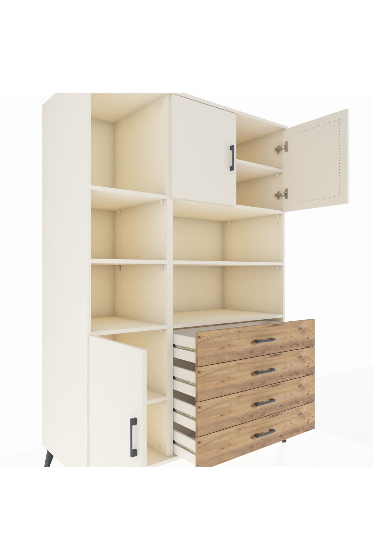 Kronos Dolap 8 Raflı 4 Çekmeceli 3 Kapaklı 132x59x195 Aytaşı-Aytaşı/Çam