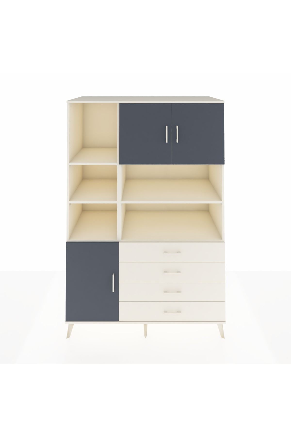 Kronos Dolap 8 Raflı 4 Çekmeceli 3 Kapaklı 132x59x195 Aytaşı-Antrasit/Aytaşı