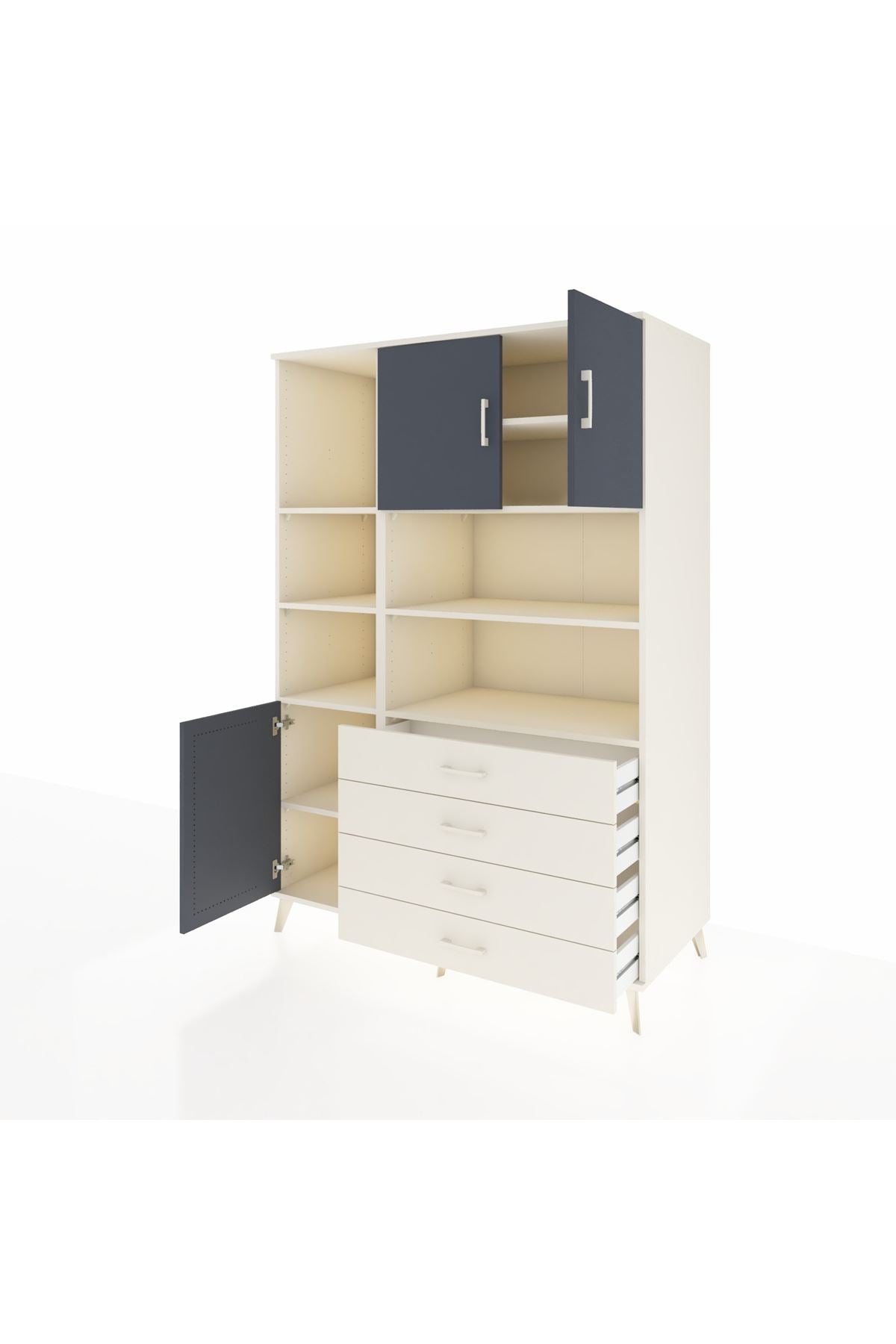 Kronos Dolap 8 Raflı 4 Çekmeceli 3 Kapaklı 132x59x195 Aytaşı-Antrasit/Aytaşı