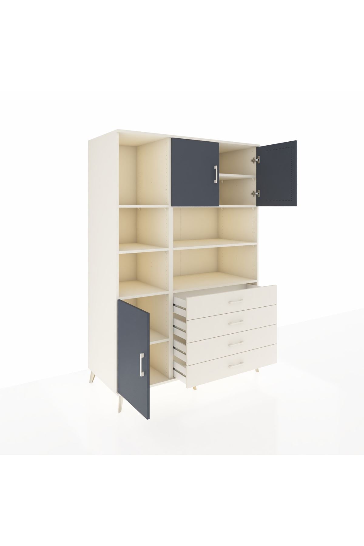 Kronos Dolap 8 Raflı 4 Çekmeceli 3 Kapaklı 132x59x195 Aytaşı-Antrasit/Aytaşı