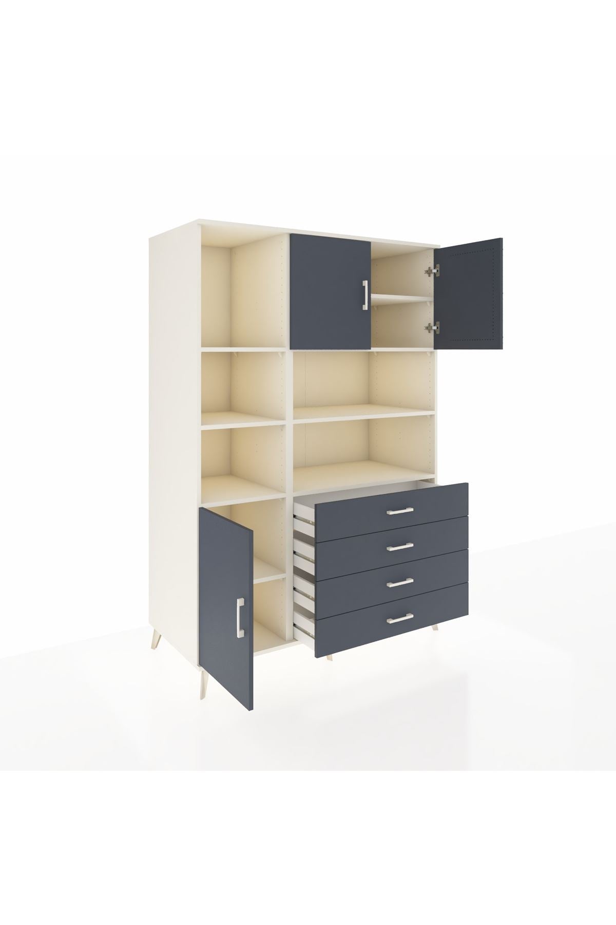 Kronos Dolap 8 Raflı 4 Çekmeceli 3 Kapaklı 132x59x195 Aytaşı-Antrasit/Antrasit