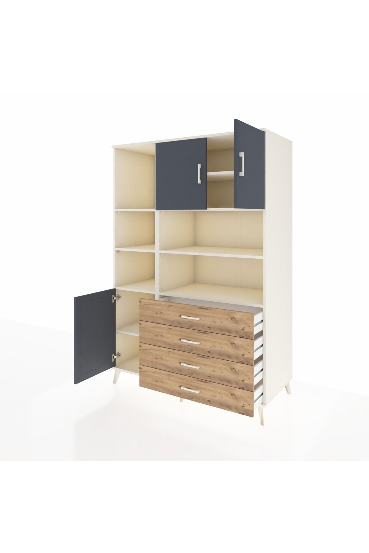 Kronos Dolap 8 Raflı 4 Çekmeceli 3 Kapaklı 132x59x195 Aytaşı-Antrasit/Çam