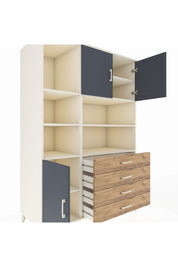 Kronos Dolap 8 Raflı 4 Çekmeceli 3 Kapaklı 132x59x195 Aytaşı-Antrasit/Çam