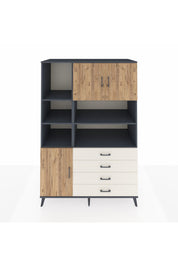 Kronos Dolap 8 Raflı 4 Çekmeceli 3 Kapaklı 132x59x195 Antrasit-Çam/Aytaşı