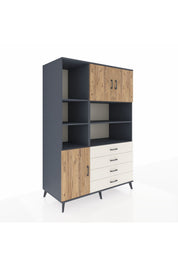 Kronos Dolap 8 Raflı 4 Çekmeceli 3 Kapaklı 132x59x195 Antrasit-Çam/Aytaşı