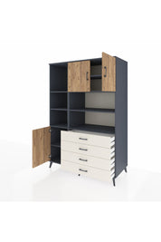 Kronos Dolap 8 Raflı 4 Çekmeceli 3 Kapaklı 132x59x195 Antrasit-Çam/Aytaşı