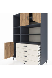 Kronos Dolap 8 Raflı 4 Çekmeceli 3 Kapaklı 132x59x195 Antrasit-Çam/Aytaşı