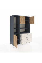 Kronos Dolap 8 Raflı 4 Çekmeceli 3 Kapaklı 132x59x195 Antrasit-Çam/Aytaşı