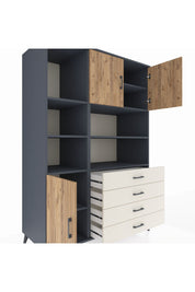 Kronos Dolap 8 Raflı 4 Çekmeceli 3 Kapaklı 132x59x195 Antrasit-Çam/Aytaşı