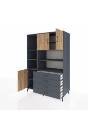 Kronos Dolap 8 Raflı 4 Çekmeceli 3 Kapaklı 132x59x195 Antrasit-Çam/Antrasit
