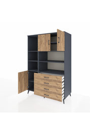 Kronos Dolap 8 Raflı 4 Çekmeceli 3 Kapaklı 132x59x195 Antrasit-Çam/Çam