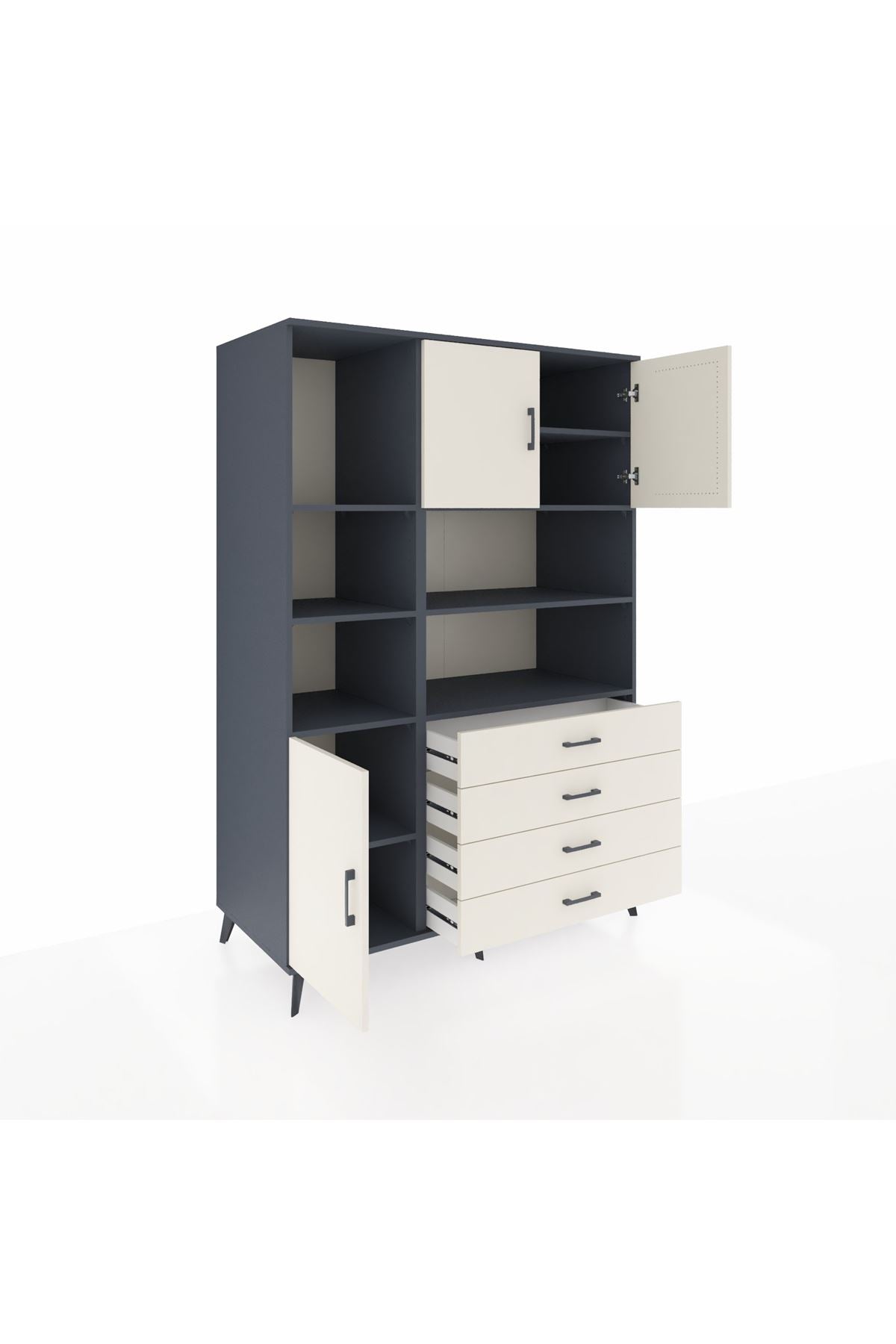 Kronos Dolap 8 Raflı 4 Çekmeceli 3 Kapaklı 132x59x195 Antrasit-Aytaşı/Aytaşı