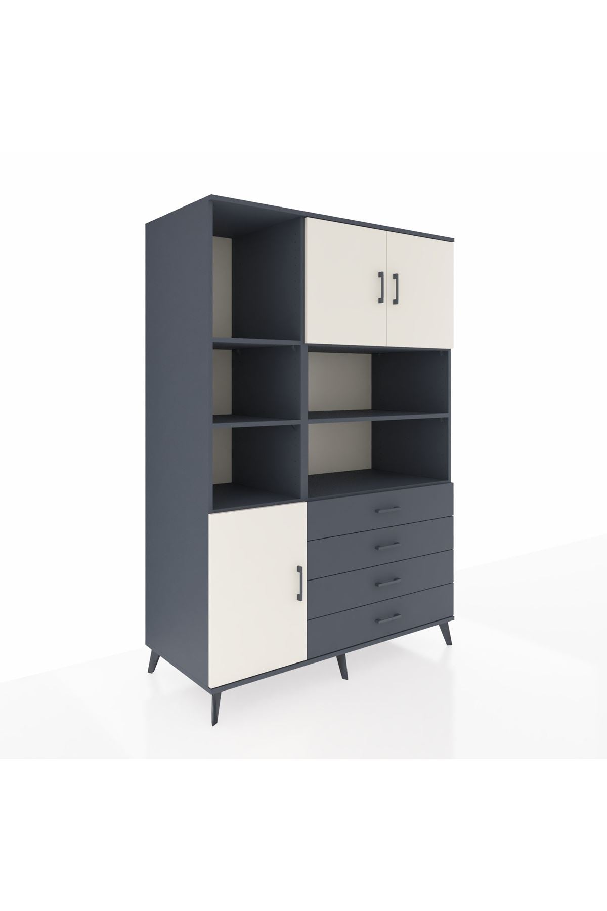 Kronos Dolap 8 Raflı 4 Çekmeceli 3 Kapaklı 132x59x195 Antrasit-Aytaşı/Antrasit