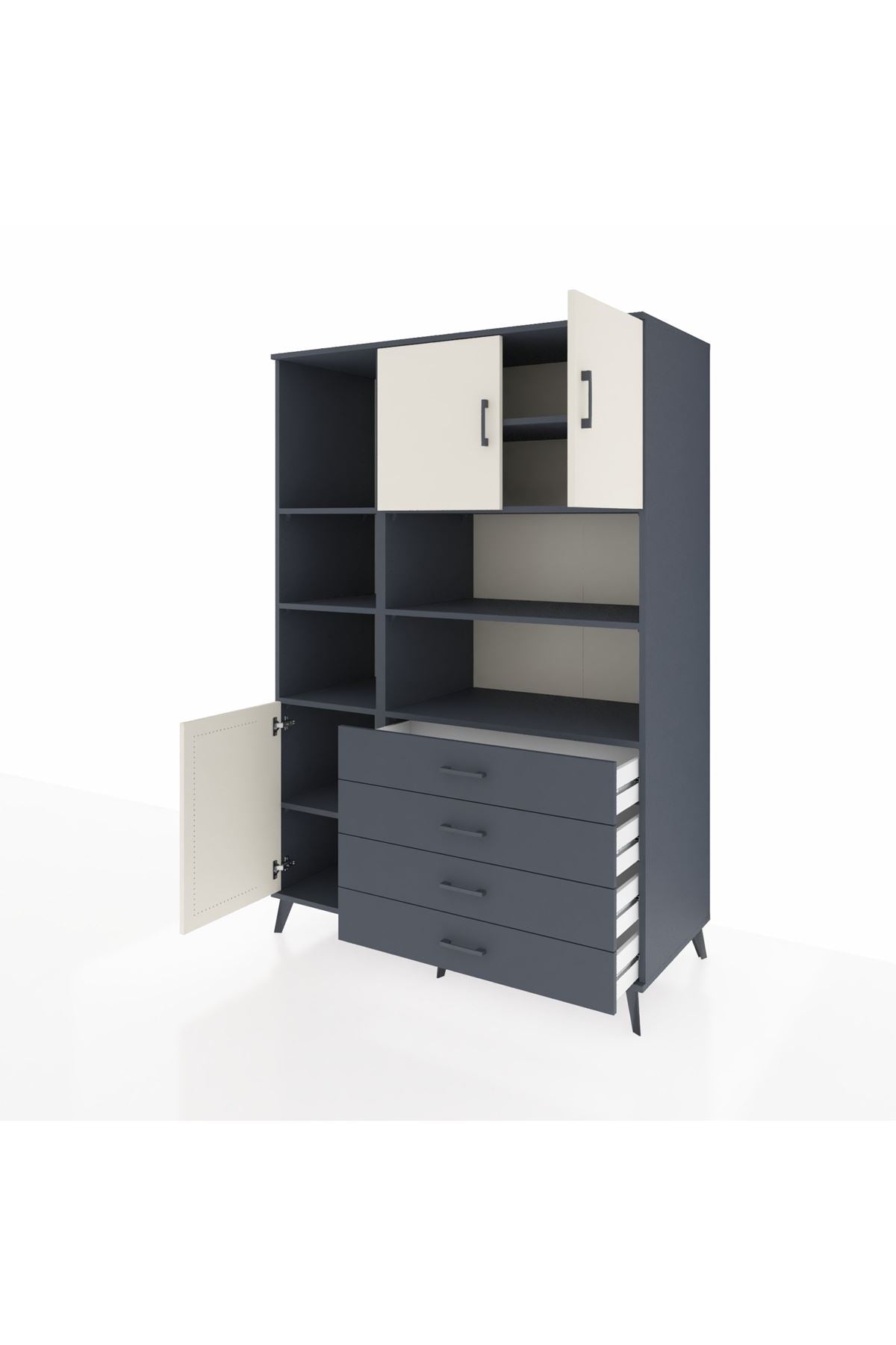 Kronos Dolap 8 Raflı 4 Çekmeceli 3 Kapaklı 132x59x195 Antrasit-Aytaşı/Antrasit