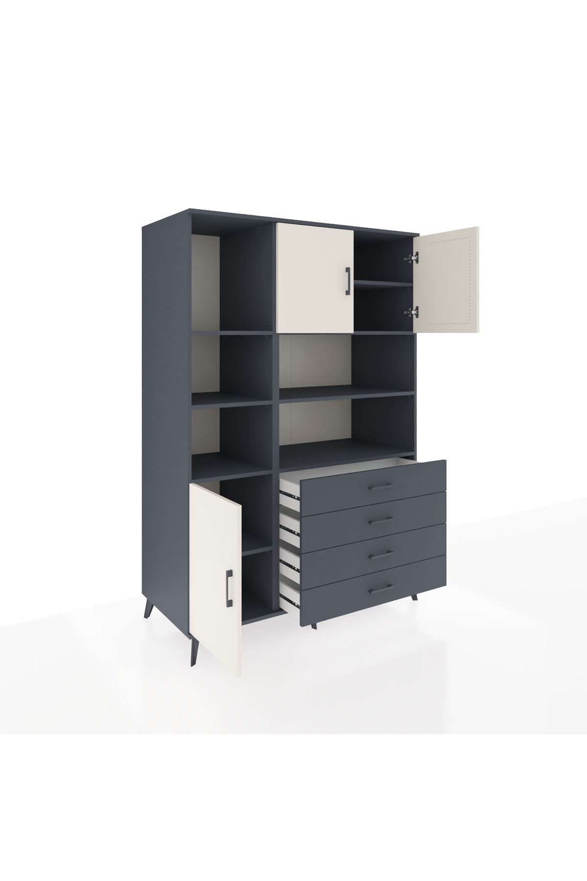 Kronos Dolap 8 Raflı 4 Çekmeceli 3 Kapaklı 132x59x195 Antrasit-Aytaşı/Antrasit