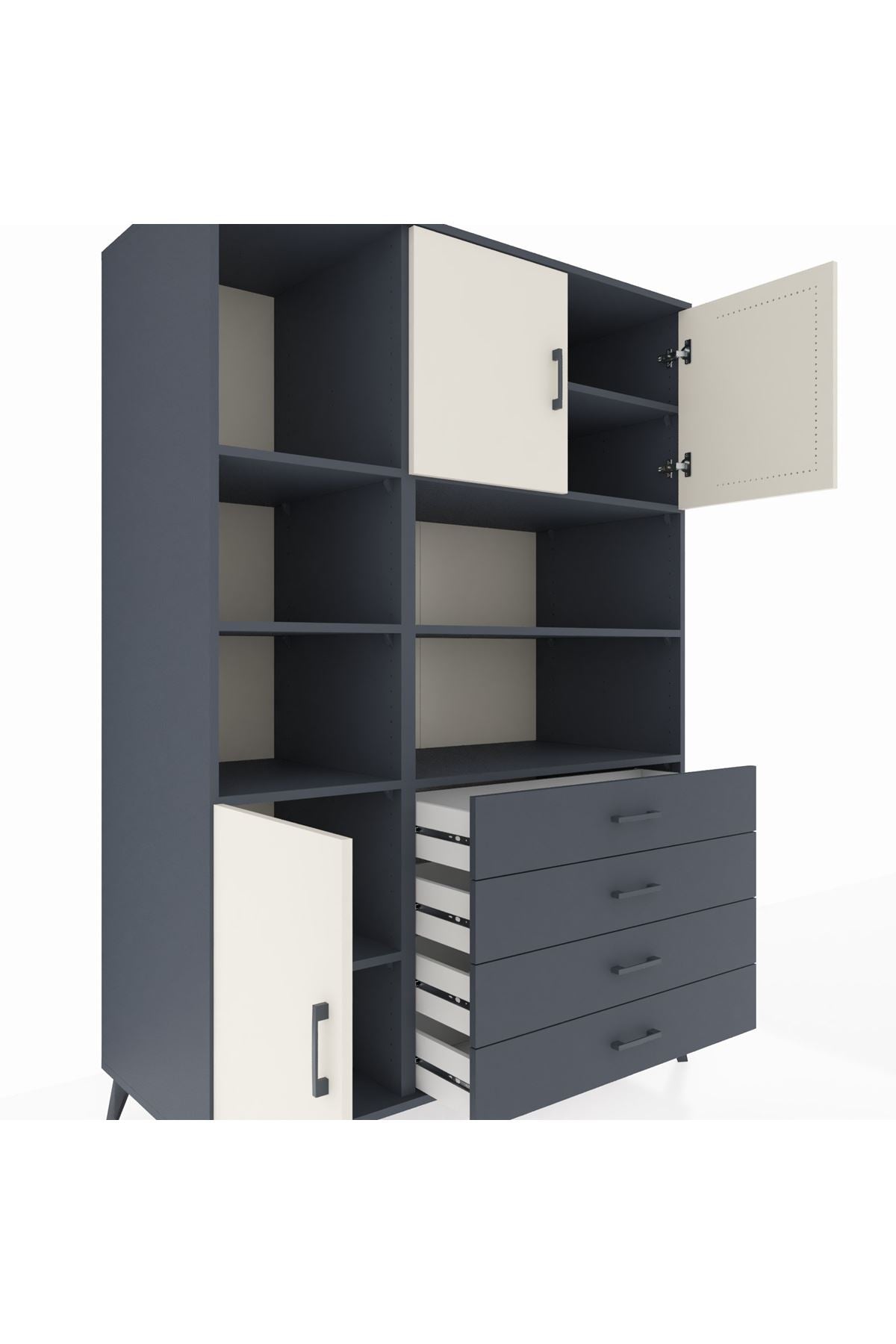 Kronos Dolap 8 Raflı 4 Çekmeceli 3 Kapaklı 132x59x195 Antrasit-Aytaşı/Antrasit