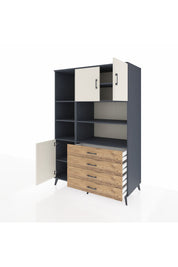 Kronos Dolap 8 Raflı 4 Çekmeceli 3 Kapaklı 132x59x195 Antrasit-Aytaşı/Çam