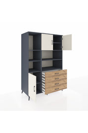 Kronos Dolap 8 Raflı 4 Çekmeceli 3 Kapaklı 132x59x195 Antrasit-Aytaşı/Çam