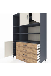 Kronos Dolap 8 Raflı 4 Çekmeceli 3 Kapaklı 132x59x195 Antrasit-Aytaşı/Çam