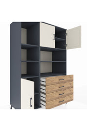 Kronos Dolap 8 Raflı 4 Çekmeceli 3 Kapaklı 132x59x195 Antrasit-Aytaşı/Çam