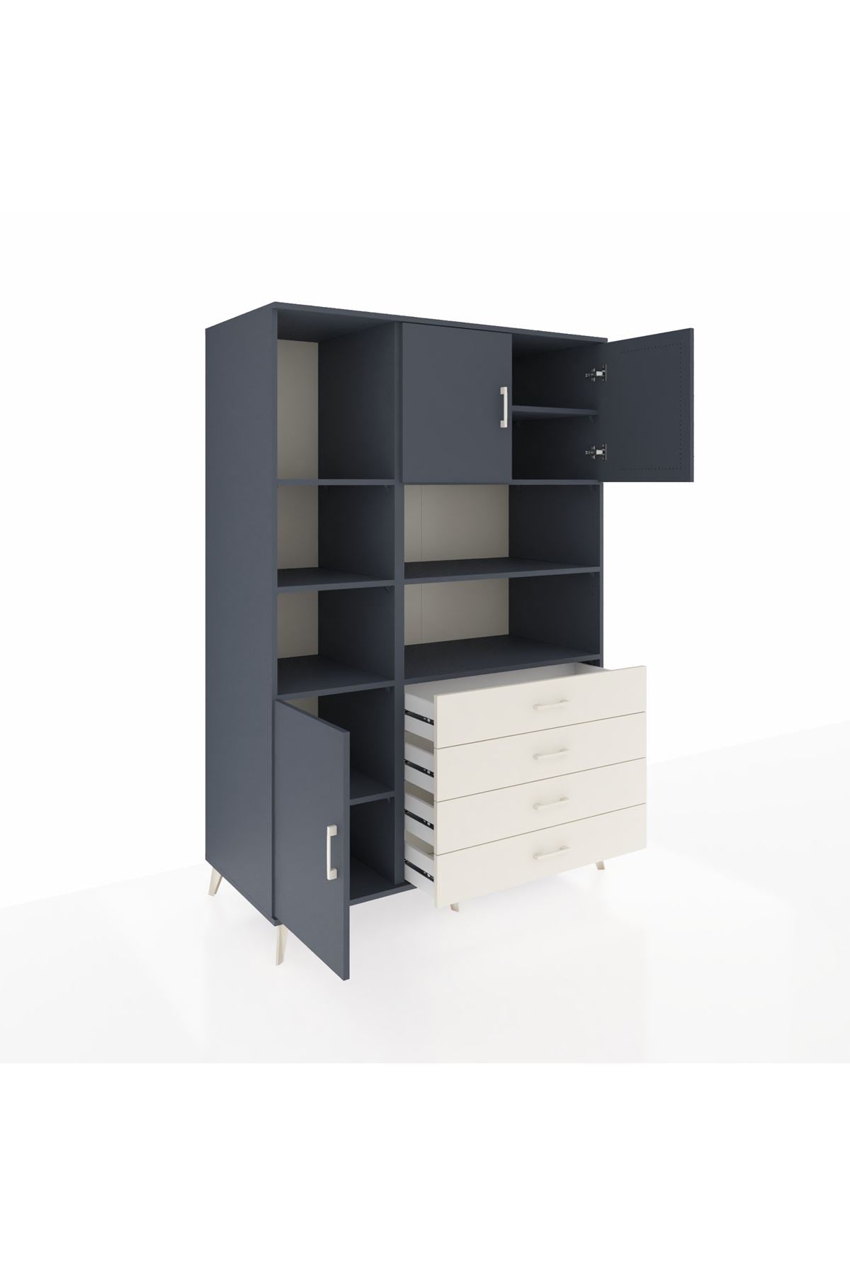 Kronos Dolap 8 Raflı 4 Çekmeceli 3 Kapaklı 132x59x195 Antrasit-Antrasit/Aytaşı