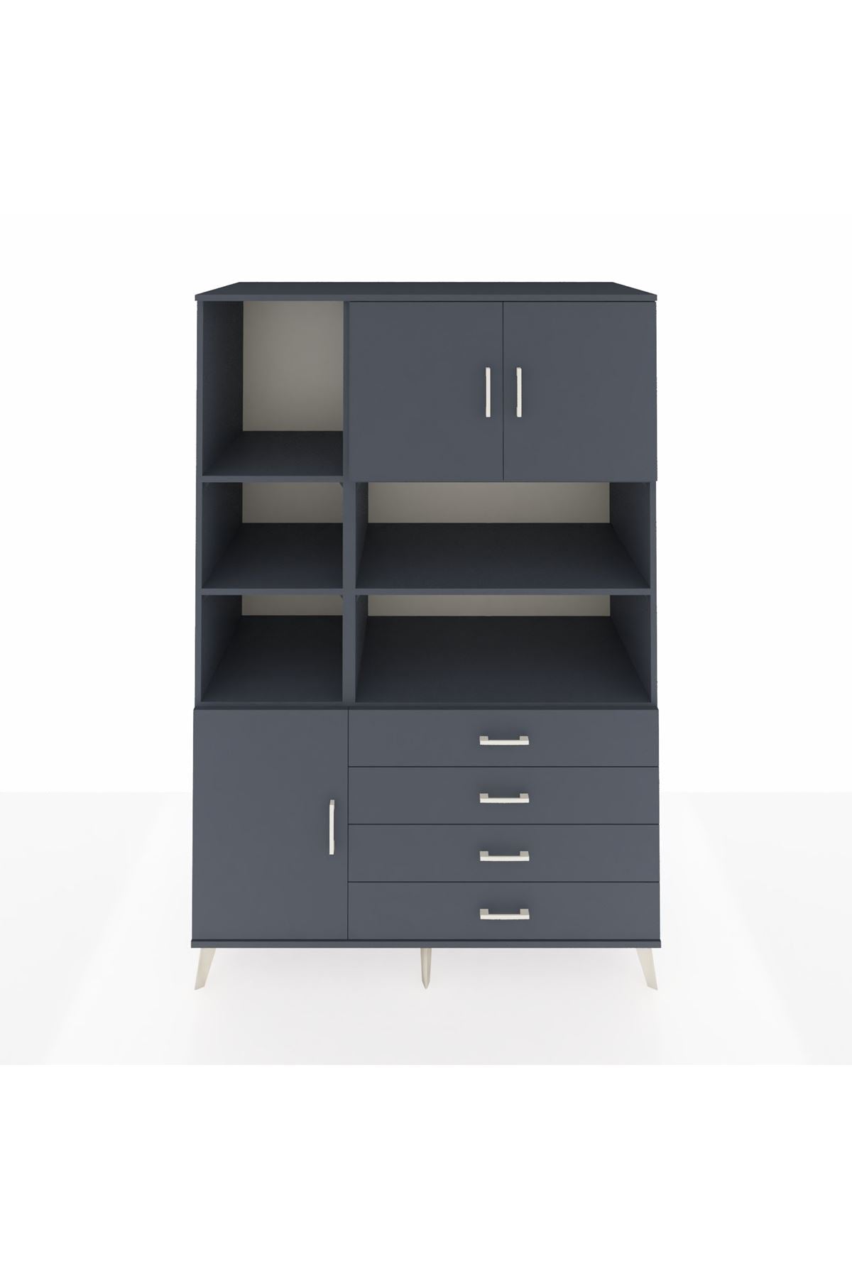 Kronos Dolap 8 Raflı 4 Çekmeceli 3 Kapaklı 132x59x195 Antrasit-Antrasit/Antrasit