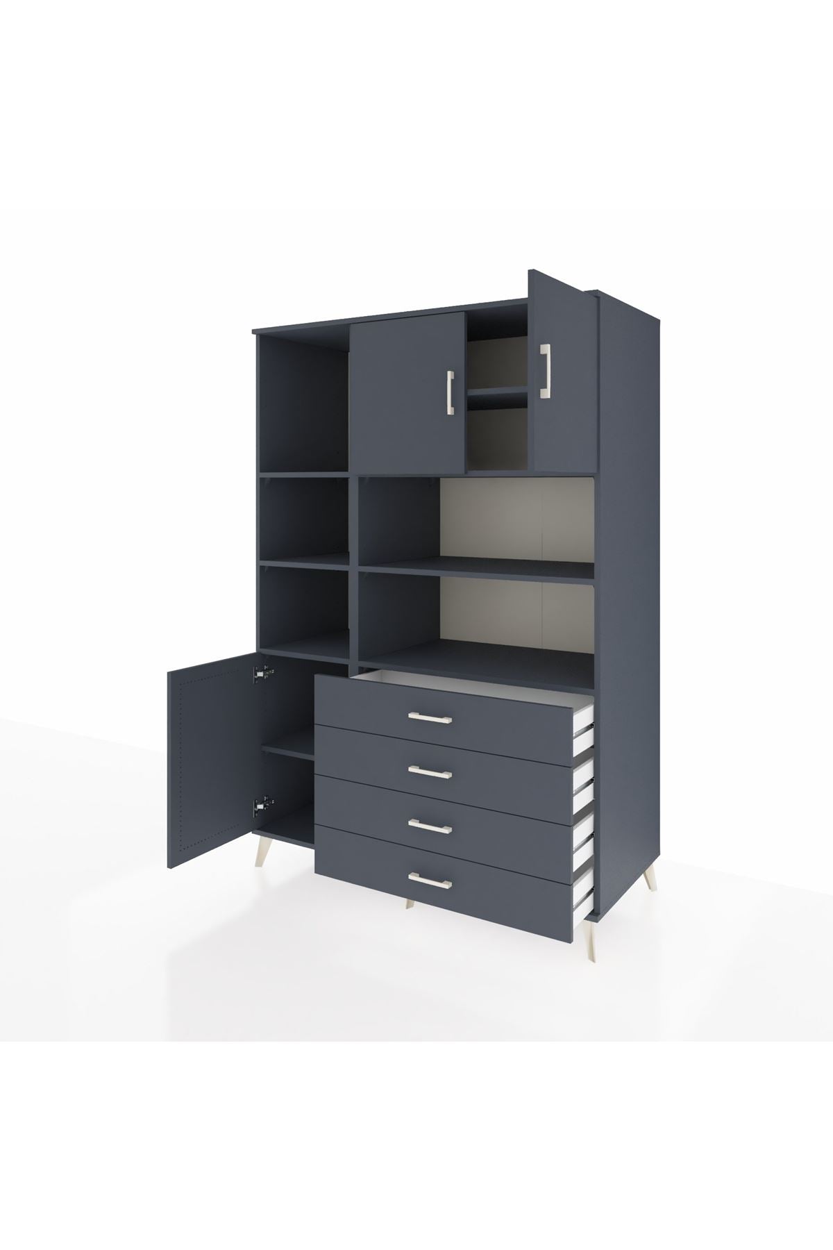 Kronos Dolap 8 Raflı 4 Çekmeceli 3 Kapaklı 132x59x195 Antrasit-Antrasit/Antrasit