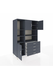 Kronos Dolap 8 Raflı 4 Çekmeceli 3 Kapaklı 132x59x195 Antrasit-Antrasit/Antrasit
