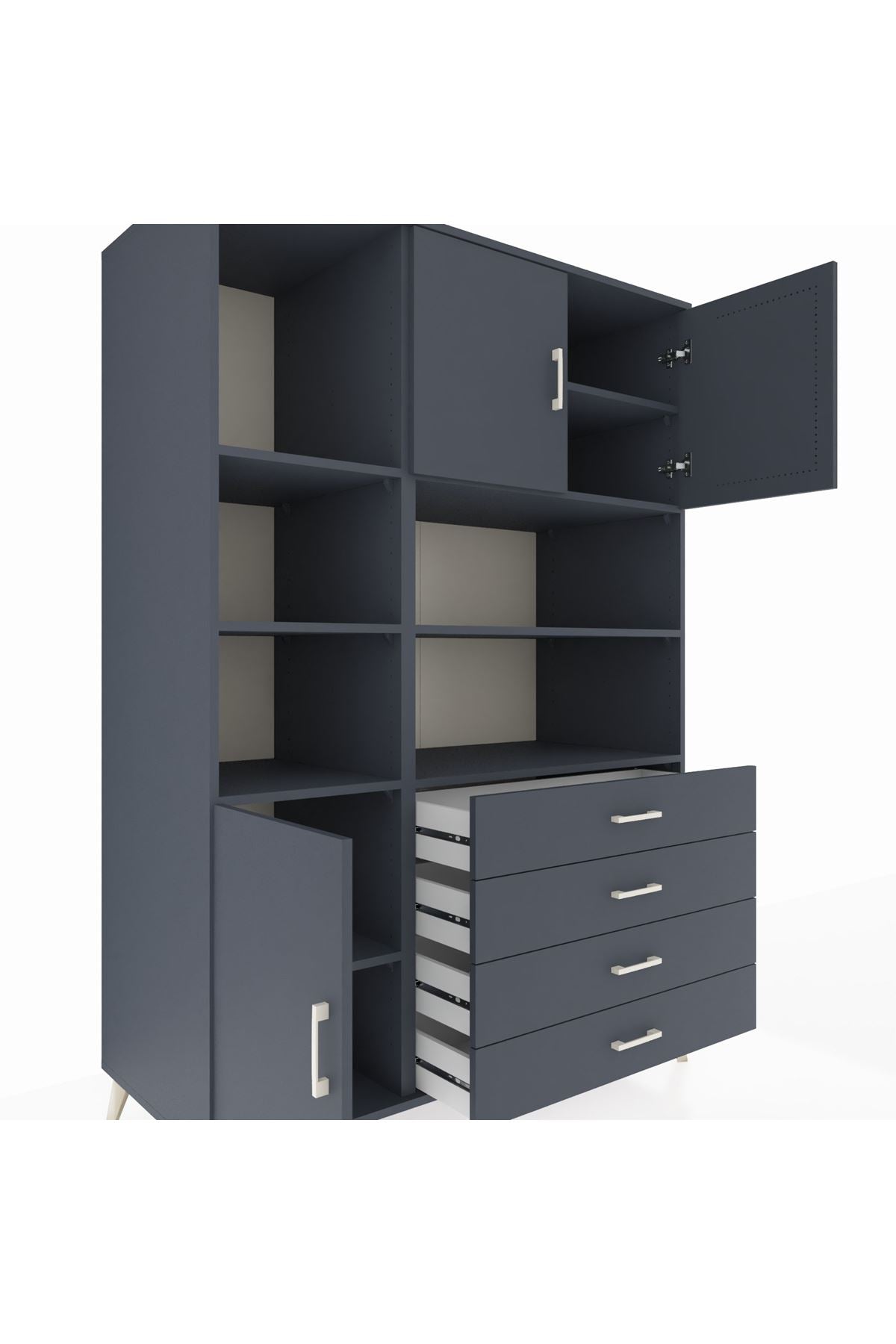 Kronos Dolap 8 Raflı 4 Çekmeceli 3 Kapaklı 132x59x195 Antrasit-Antrasit/Antrasit