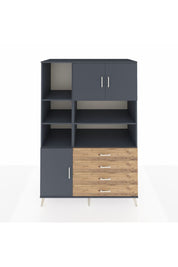 Kronos Dolap 8 Raflı 4 Çekmeceli 3 Kapaklı 132x59x195 Antrasit-Antrasit/Çam