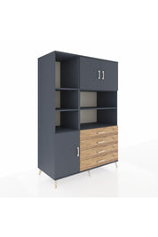 Kronos Dolap 8 Raflı 4 Çekmeceli 3 Kapaklı 132x59x195 Antrasit-Antrasit/Çam