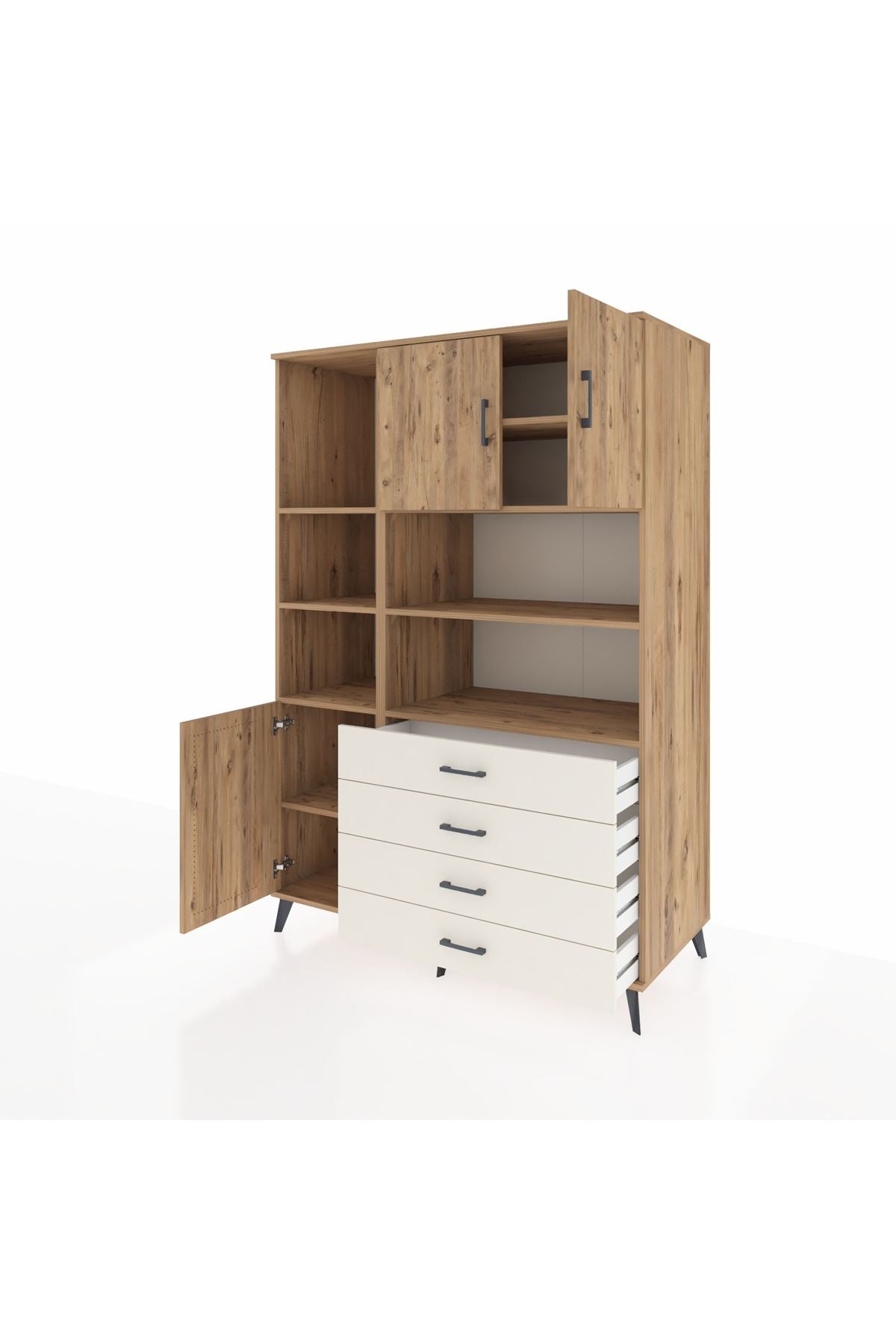 Kronos Dolap 8 Raflı 4 Çekmeceli 3 Kapaklı 132x59x195 Çam-Çam/Aytaşı