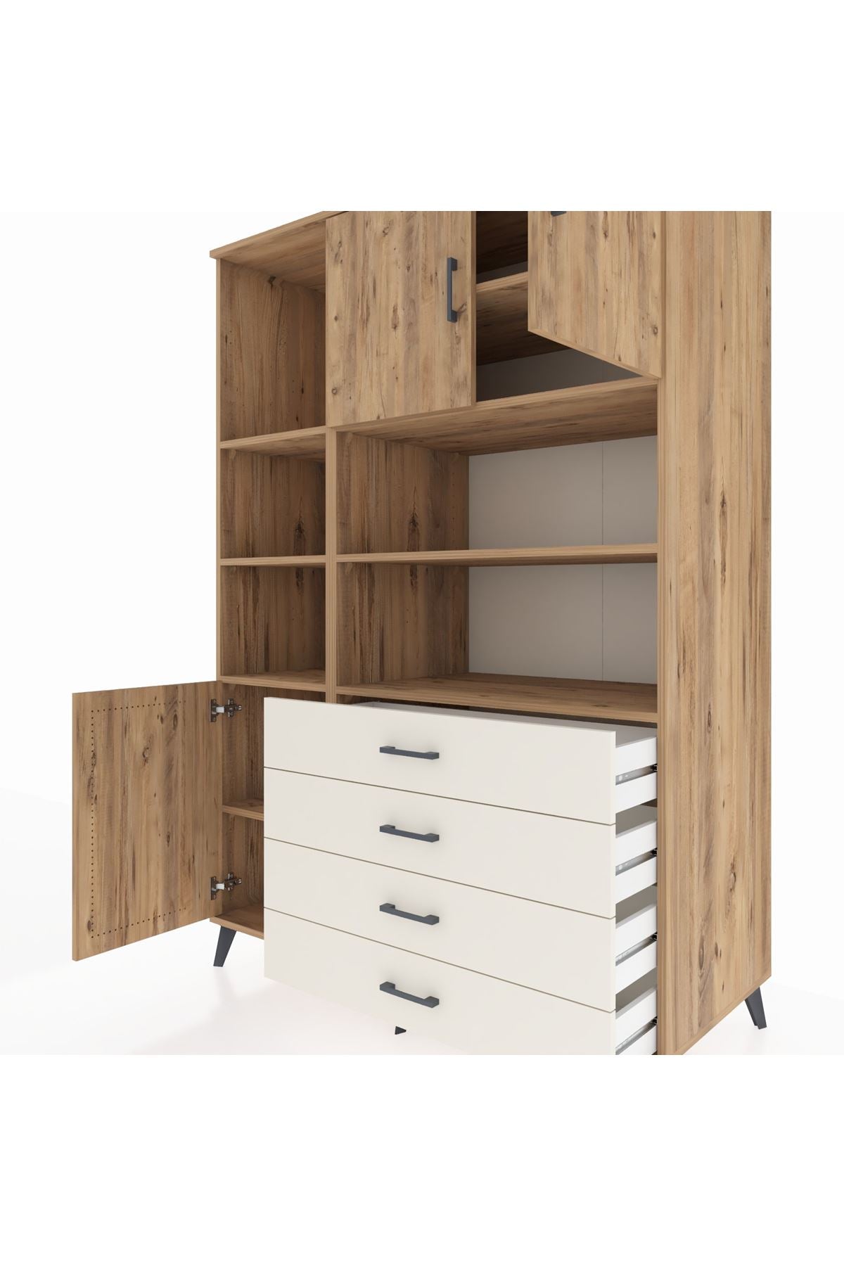 Kronos Dolap 8 Raflı 4 Çekmeceli 3 Kapaklı 132x59x195 Çam-Çam/Aytaşı