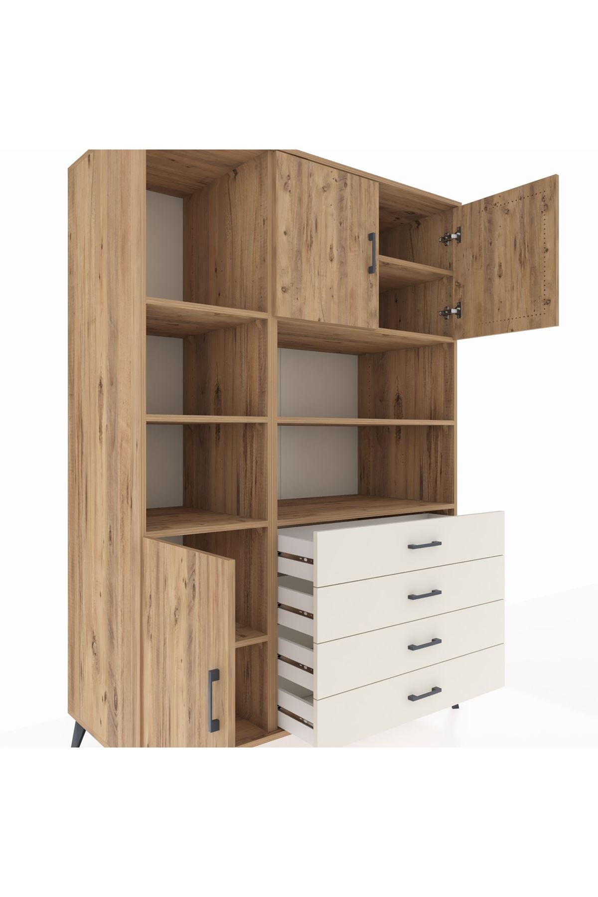 Kronos Dolap 8 Raflı 4 Çekmeceli 3 Kapaklı 132x59x195 Çam-Çam/Aytaşı
