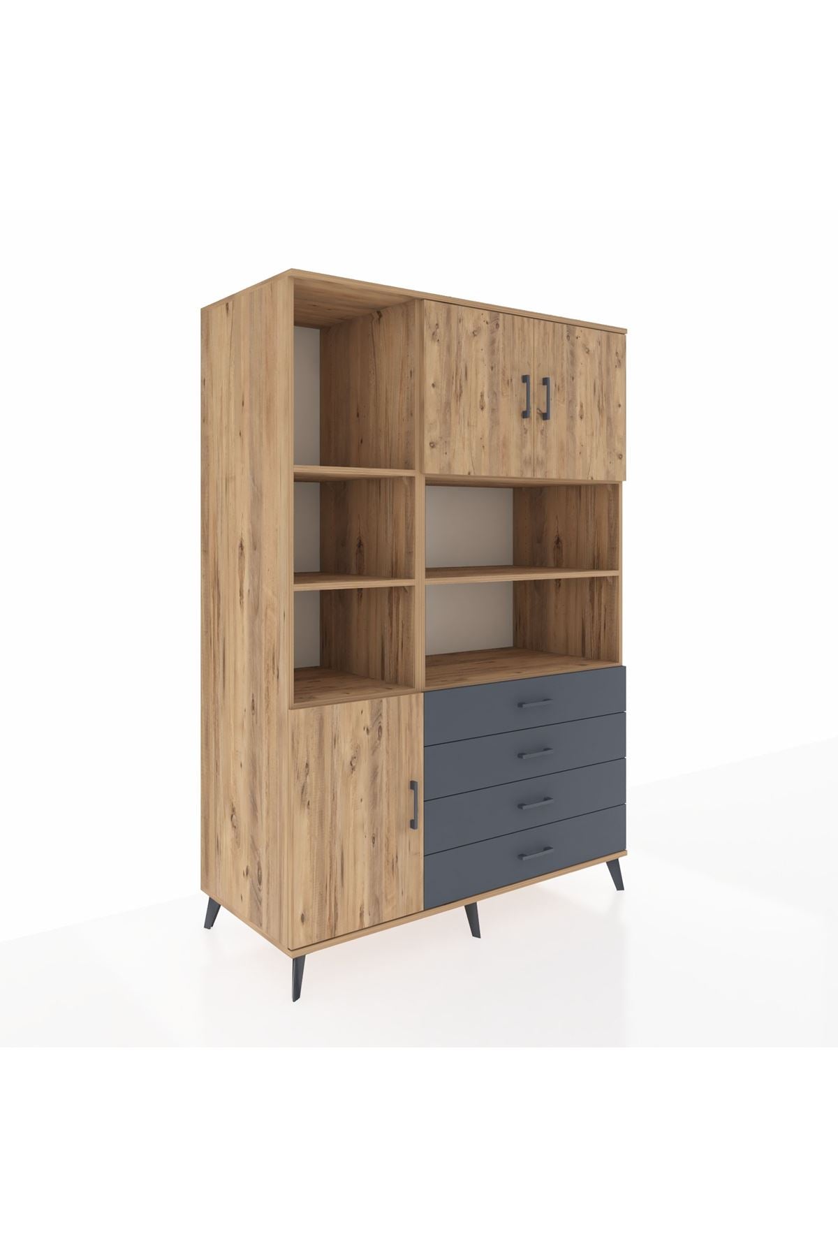 Kronos Dolap 8 Raflı 4 Çekmeceli 3 Kapaklı 132x59x195 Çam-Çam/Antrasit