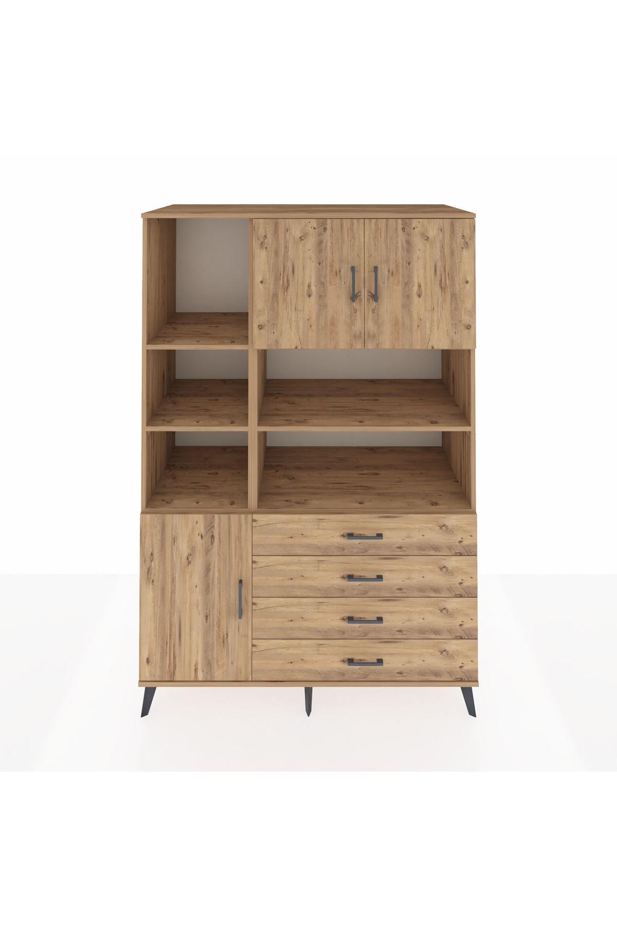 Kronos Dolap 8 Raflı 4 Çekmeceli 3 Kapaklı 132x59x195 Çam-Çam/Çam