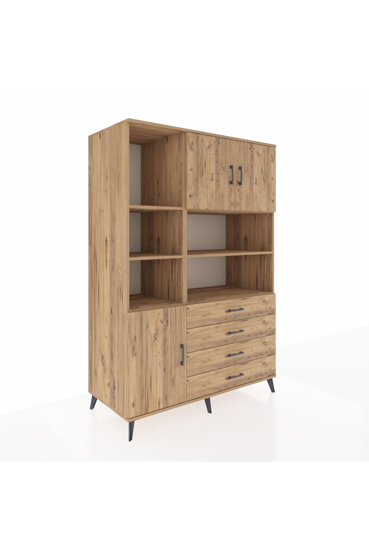 Kronos Dolap 8 Raflı 4 Çekmeceli 3 Kapaklı 132x59x195 Çam-Çam/Çam