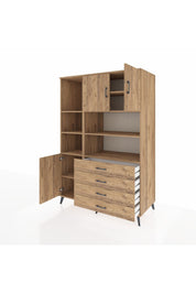 Kronos Dolap 8 Raflı 4 Çekmeceli 3 Kapaklı 132x59x195 Çam-Çam/Çam