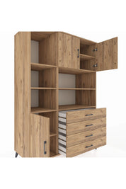 Kronos Dolap 8 Raflı 4 Çekmeceli 3 Kapaklı 132x59x195 Çam-Çam/Çam