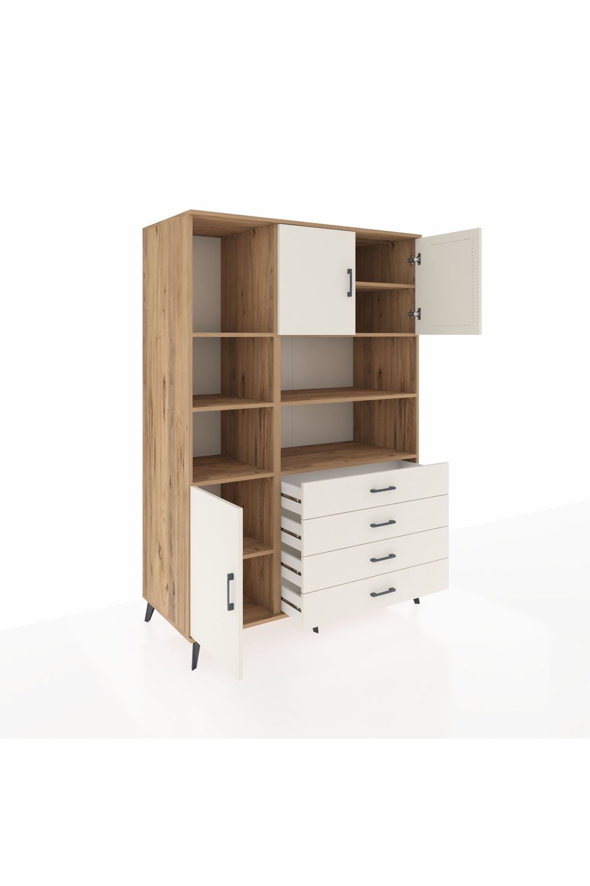 Kronos Dolap 8 Raflı 4 Çekmeceli 3 Kapaklı 132x59x195 Çam-Aytaşı/Aytaşı