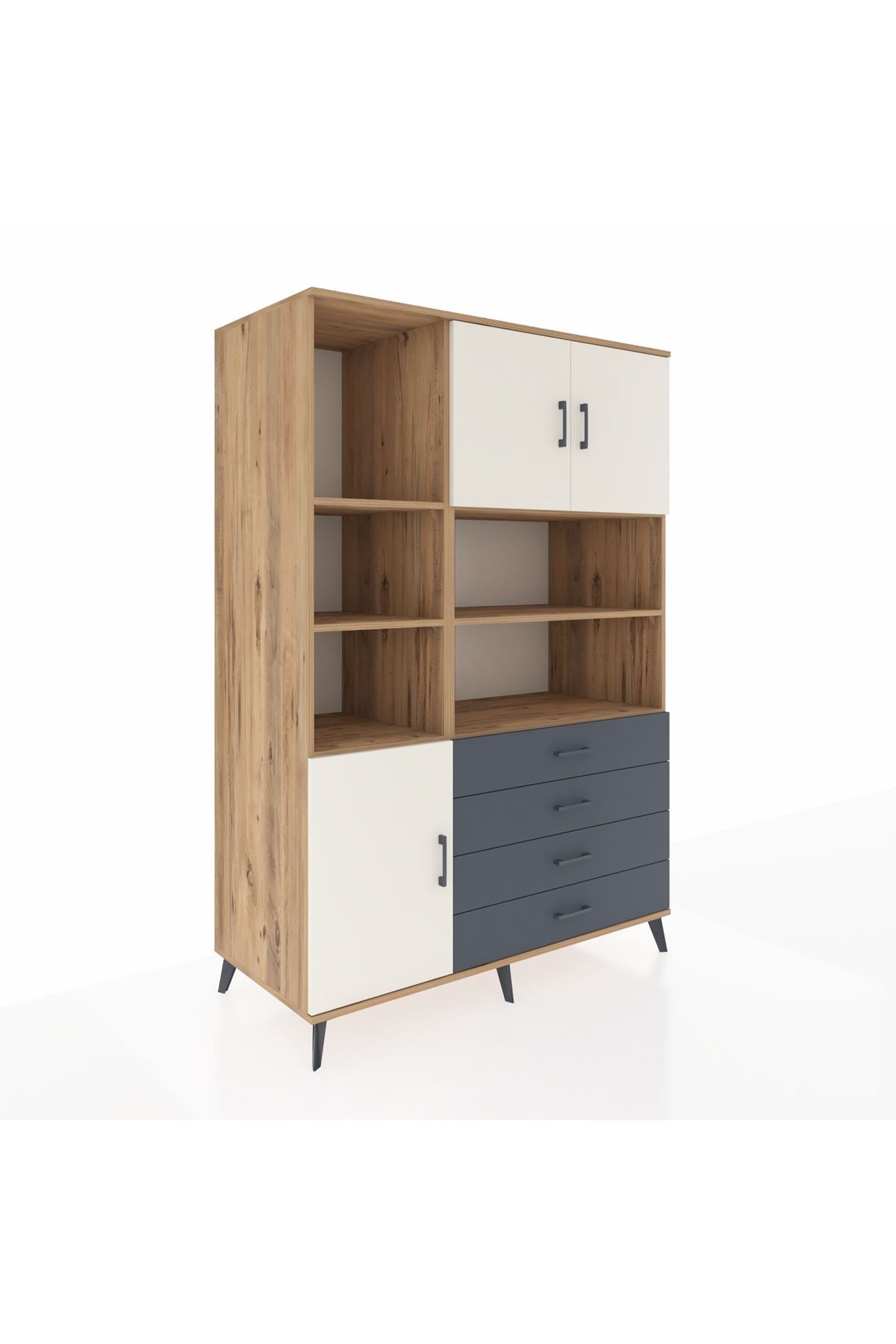 Kronos Dolap 8 Raflı 4 Çekmeceli 3 Kapaklı 132x59x195 Çam-Aytaşı/Antrasit