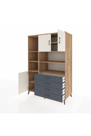 Kronos Dolap 8 Raflı 4 Çekmeceli 3 Kapaklı 132x59x195 Çam-Aytaşı/Antrasit