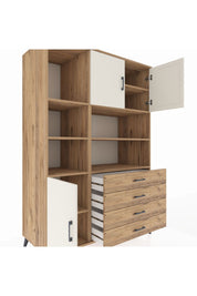 Kronos Dolap 8 Raflı 4 Çekmeceli 3 Kapaklı 132x59x195 Çam-Aytaşı/Çam